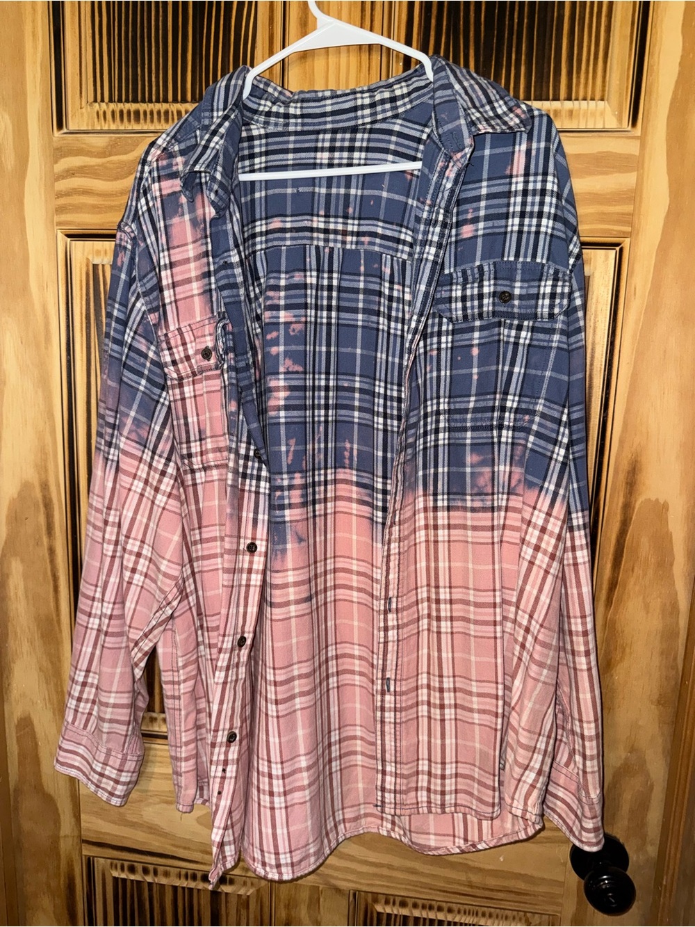 Women's Blue and Pink Ombre Plaid Button-Up Shirt